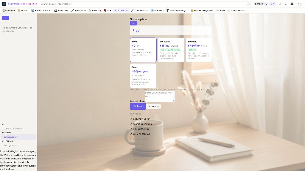 Cognition subscription page